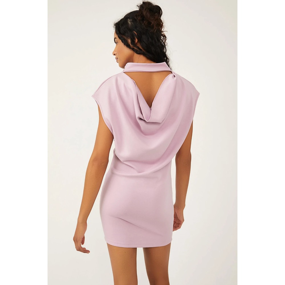 NWT $128 Free People Amelie Mini dress scoop neck mock neck PURPLE backless MED